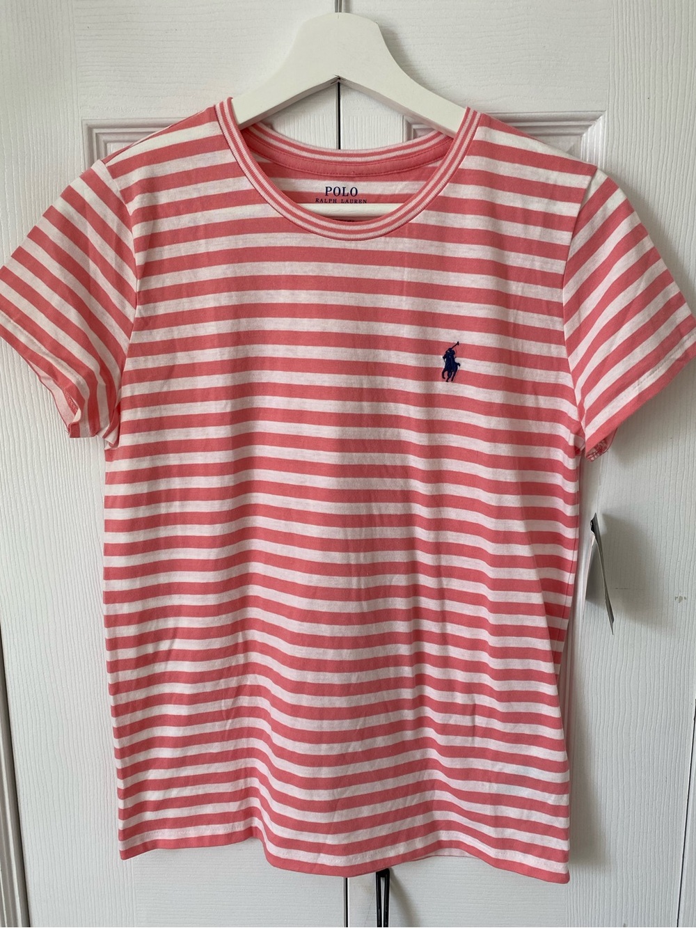 Polo by Ralph Lauren New With Tags  Coral Pink & White Striped Short-Sleeve Tee
